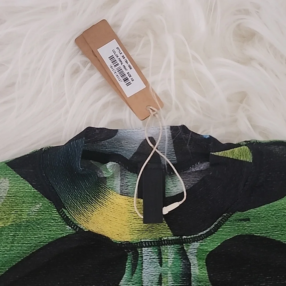 🩱💚🪭✨️SKIMS Summer Mesh Sheer Graphic Floral High-Cut Bodysuit XS BNWT🏷 - Picture 3 of 12